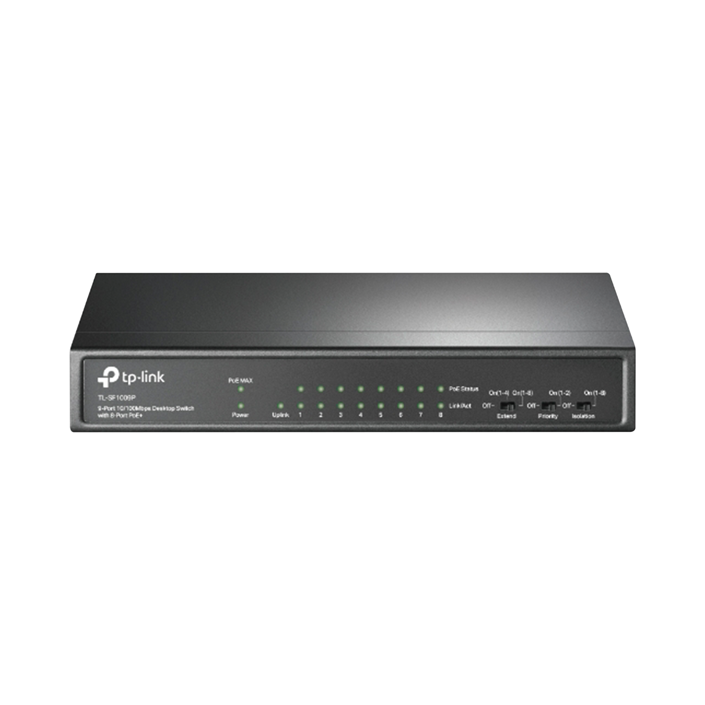 TLSF1009P|Switch PoE+ No Administrable / De Escritorio 9 puertos 10/100 Mbps / 8 puertos PoE af/at Inteligente / Presupuesto 65 W / Hasta 250 metros