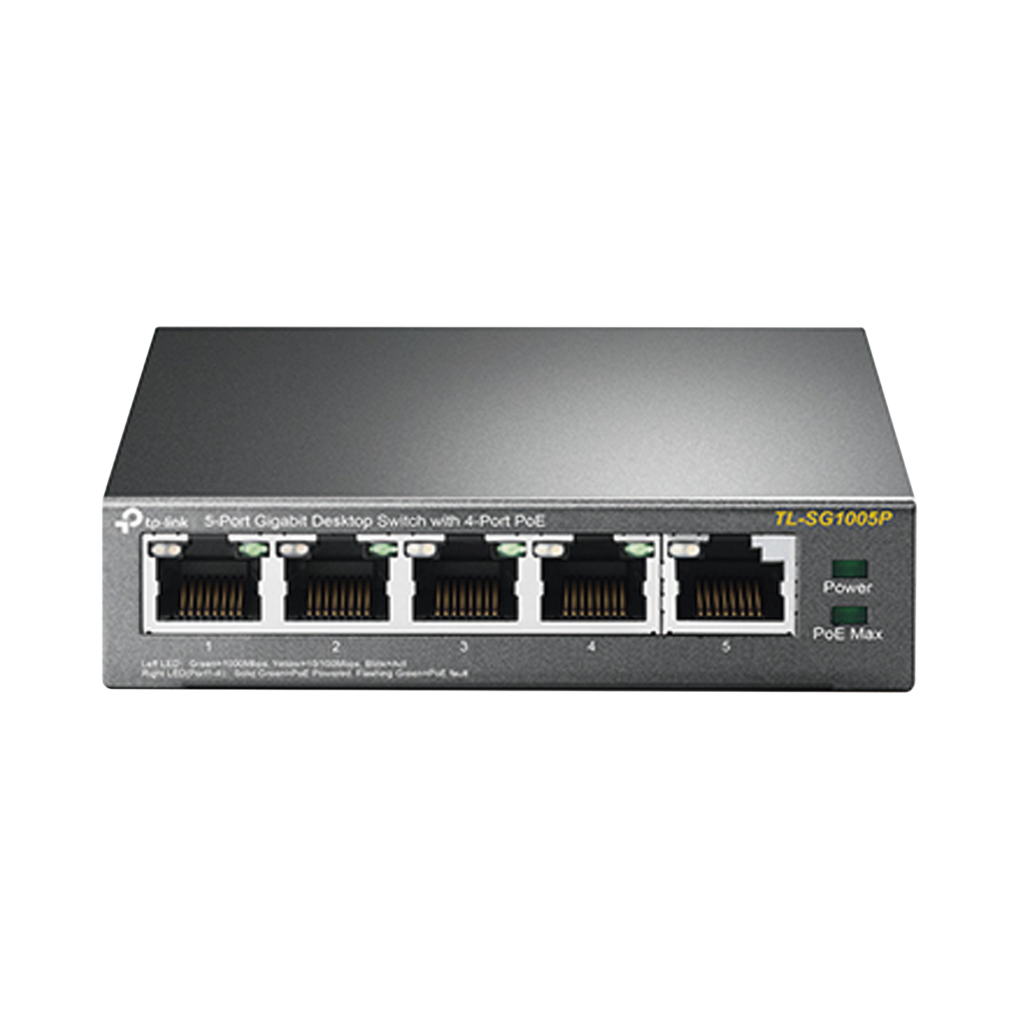 TL-SG1005P|Switch Escritorio No Administrable de 5 puertos 10/100/1000 Mbps / Con 4 puertos PoE 802.3af/at de hasta 65 W / PoE Extendido hasta 250 metros
