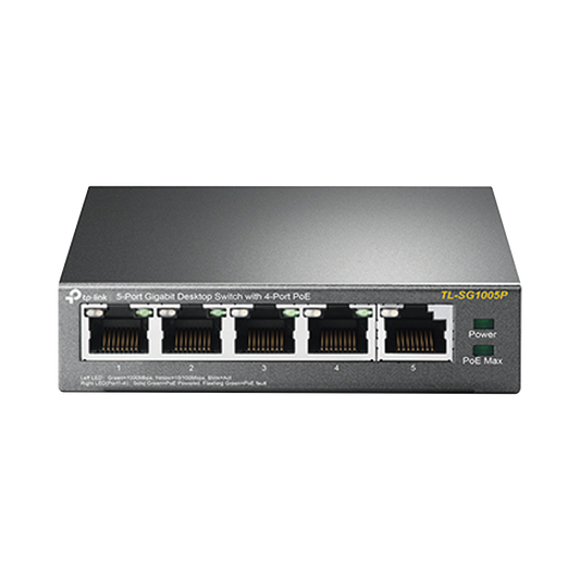 TL-SG1005P|Switch PoE Gigabit de 5 puertos, con 4 puertos PoE 802.3af/at de hasta 56 W