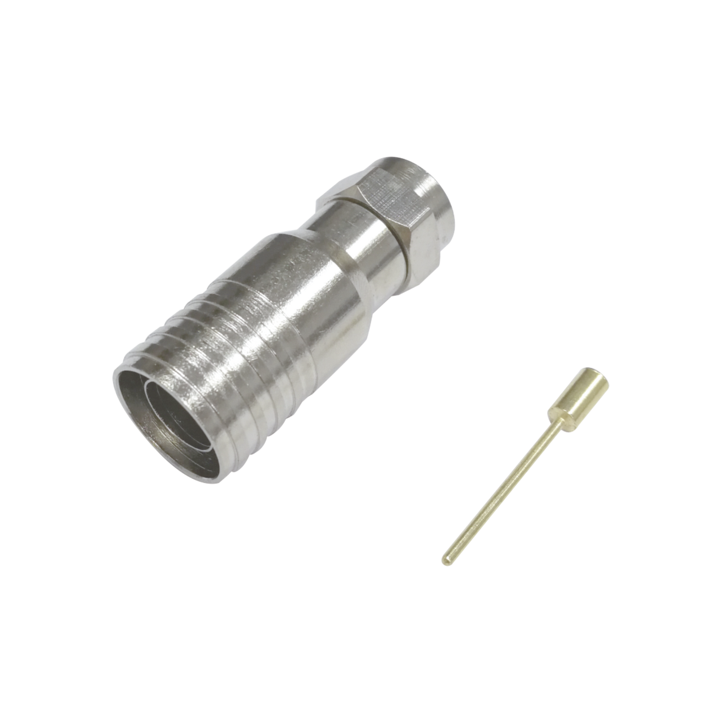 TT11-F03|Conector F Macho en 75 Ohm, Plegable para Instalar en Cables Coaxiales RG-11, Cuerpo de Bronce-Niquelado/ Tefl??n.