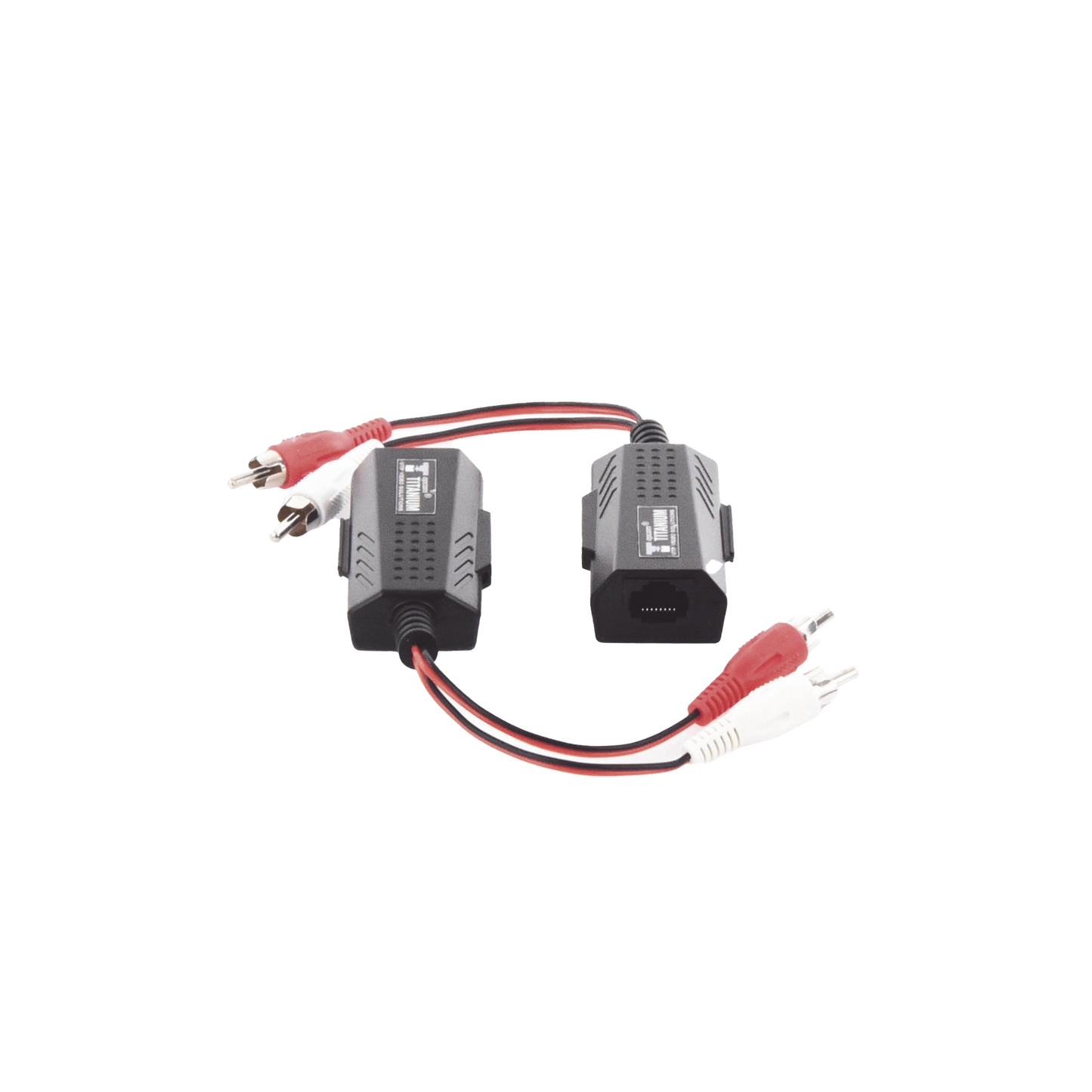 TT2001A|Balun Extensor de audio analogo estereo RCA a RJ45 / Distancia 800 mts/ Cable CAT5-6 / Conector 100% COBRE / protección TVS, Calidad PREMIUM