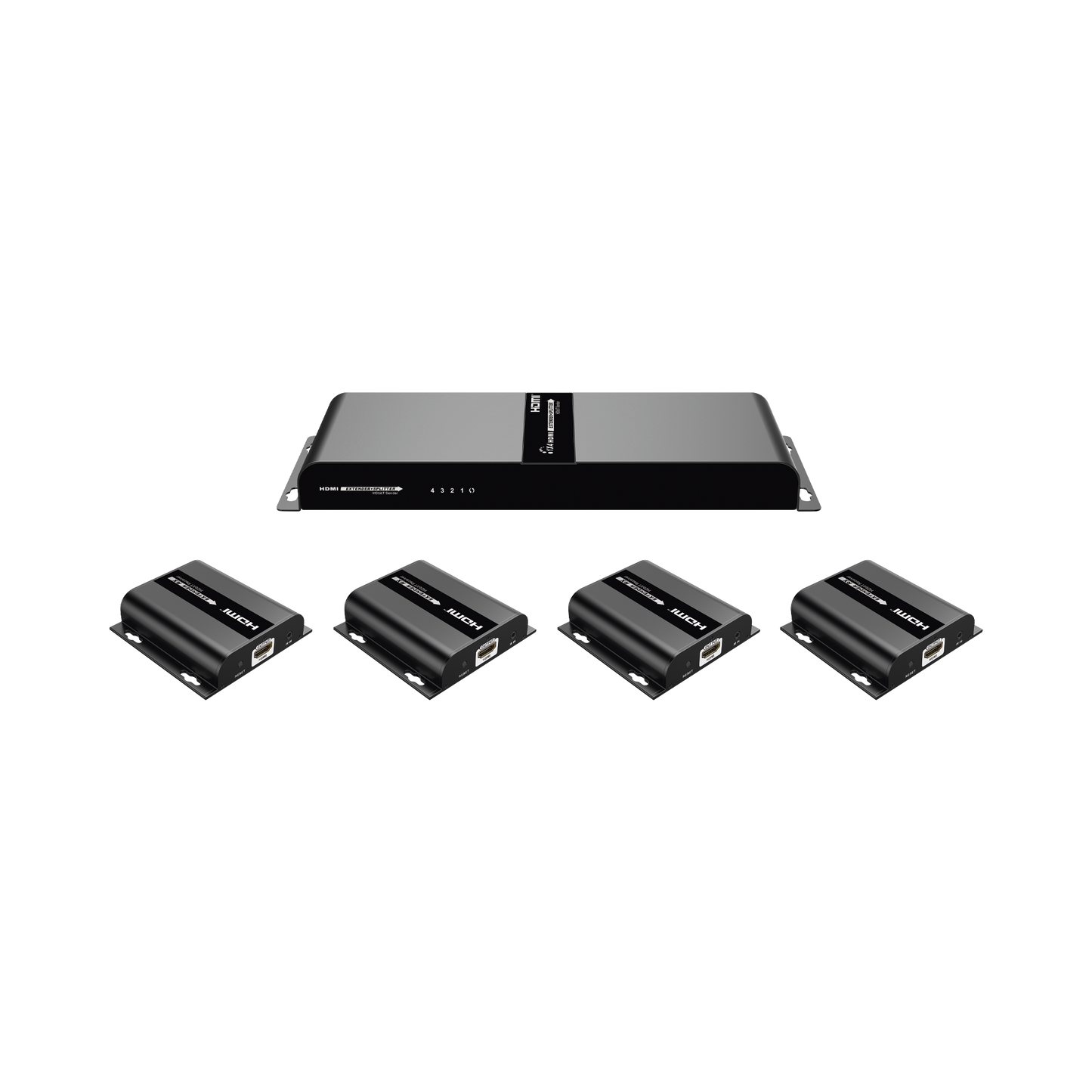 TT-314-HDBITT|Kit Divisor y Extensor HDMI (Extender Splitter) / Divide 1 Fuente HDMI a 4 Pantallas / Extiende la señal HDMI hasta 120 m / Resolución 1080P @ 60 Hz / Cat 6/6a / Soporta IR / Baja Latencia / Uso24/7 / Alimente solo el Tx (PoC).