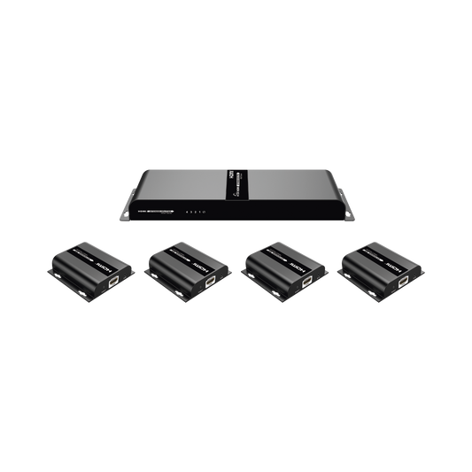 TT-314-HDBITT|Kit Divisor y Extensor HDMI (Extender Splitter) / Divide 1 Fuente HDMI a 4 Pantallas / Extiende la se??al HDMI hasta 120 m / Resoluci??n 1080P @ 60 Hz / Cat 6/6a / Soporta IR / Baja Latencia / Uso24/7 / Alimente solo el Tx (PoC).