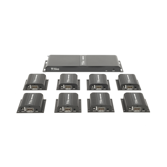 TT718PRO|Kit Divisor y Extensor HDMI (Extender Splitter) / Divide 1 Fuente HDMI a 8 Pantallas / Extiende la se??al HDMI hasta 40 m / Resoluci??n 1080P @ 60 Hz / Cat 6/6a/7 / Uso 24/7 / Salida Loop en el Tx / IR / Alimente solo el Tx (PoC).