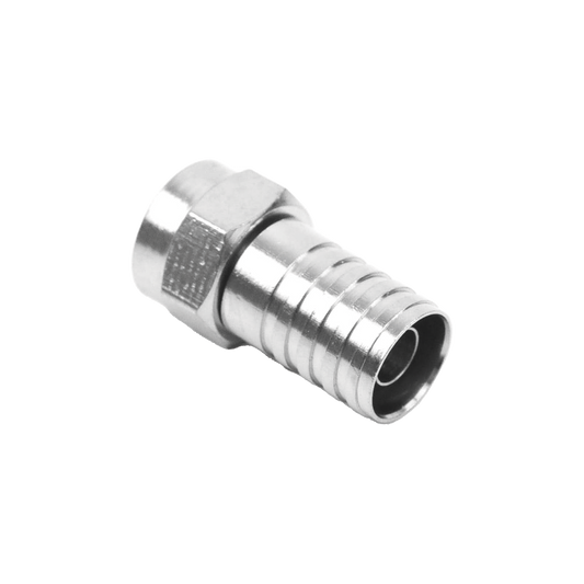 TT-CON-535|Conector F Macho, Plegable de Doble Blindaje para cable RG-59, Cuerpo de Bronce Niquelado.