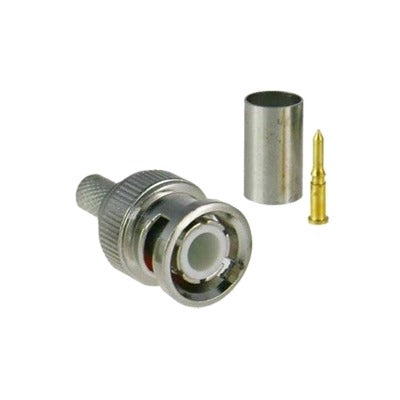 TT-RG-91|Conector BNC macho para 75 Ohm, de 3 piezas en l?¡nea, anillo plegable para cable RG-59/U en aplicaci??n de CCTV, N?¡quel/ Oro/ Tefl??n.