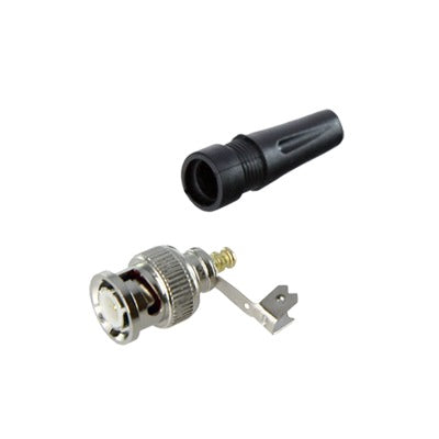 TT-RG-93|Conector BNC macho en 75 Ohm, para cable coaxial RG-59/ RG-6 con base de alivio negra de PVC, N?¡quel/ Oro/ PTFE.
