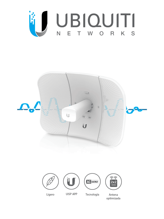 UBIQUITI LITEBEAM AC LBE-5AC-GEN2	- Radio con antena integrada Airmax AC GEN2 5.8GHz / Exterior / Antena 23 dBi / 25 dBm / Rendimiento hasta 450 Mbps /
