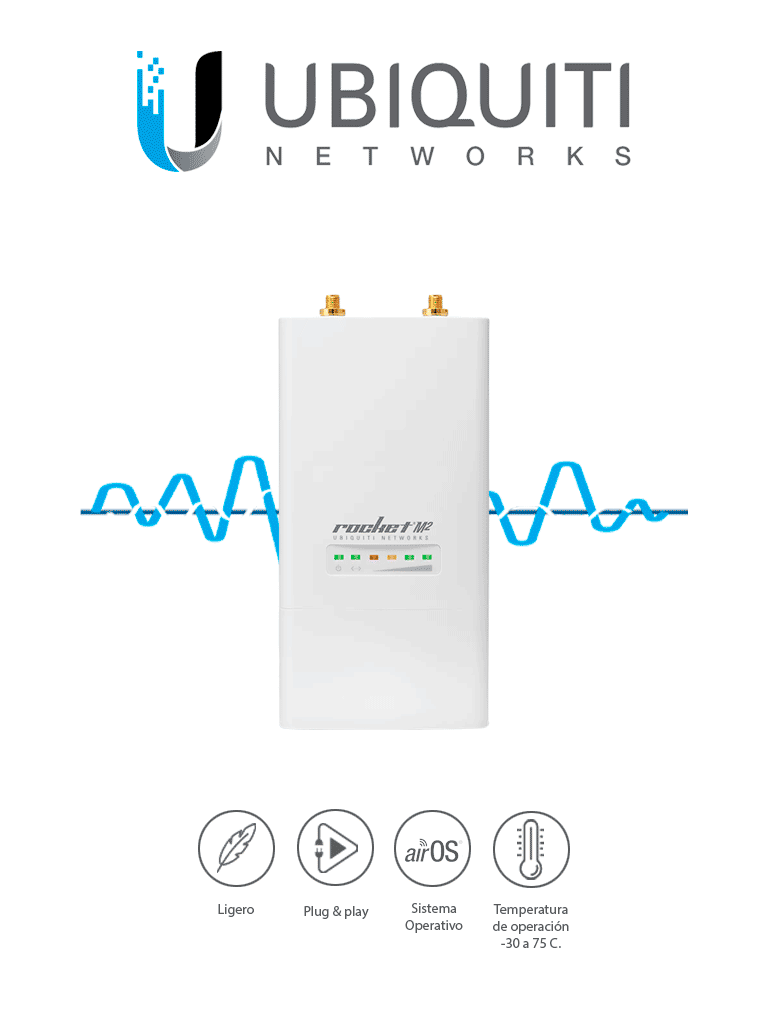 UBIQUITI ROCKETM2 - Radio Conectorizado Airmax 2.4GHz / Exterior / MIMO / 2 Conectores RP-SMA / 28 dBm / Rendimiento hasta 150 Mbps #OfertasUbiquiti #OfertasRedes #SUCURSALES