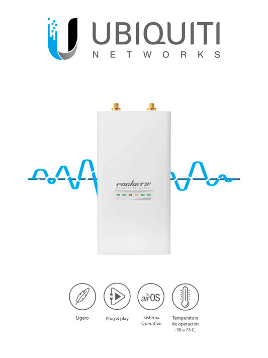 UBIQUITI ROCKETM2 - Radio Conectorizado Airmax 2.4GHz / Exterior / MIMO / 2 Conectores RP-SMA / 28 dBm / Rendimiento hasta 150 Mbps #OfertasUbiquiti #OfertasRedes #SUCURSALES