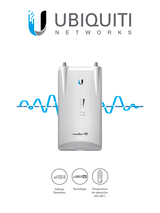 UBIQUITI ROCKET R5AC-LITE - Radio Conectorizado Airmax AC 5GHz / Exterior / MIMO / 2 Conectores RP-SMA / 27 dBm / Rendimiento hasta 500 Mbps