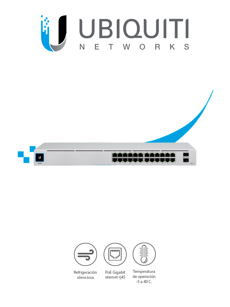 UBIQUITI USW-24-POE UniFi Switch Gen2, Capa 2 de 24 puertos (16 puertos PoE 802.3af/at + 8 puertos Gigabit) + 2 puertos 1G SFP, 95W, pantalla informativa