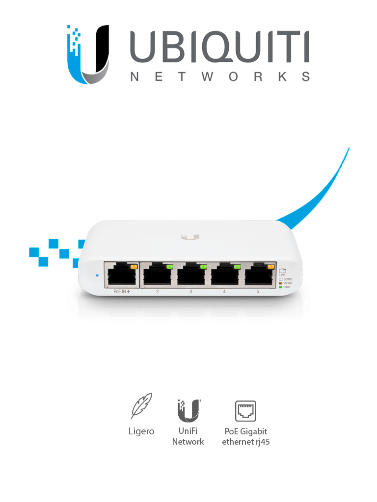 UBIQUITI USW-FLEX-MINI Switch UniFi Administrable Compacto de 5 Puertos 10/100/1000 Mbps, entrada de PoE 802.3af/at #YELLOW
