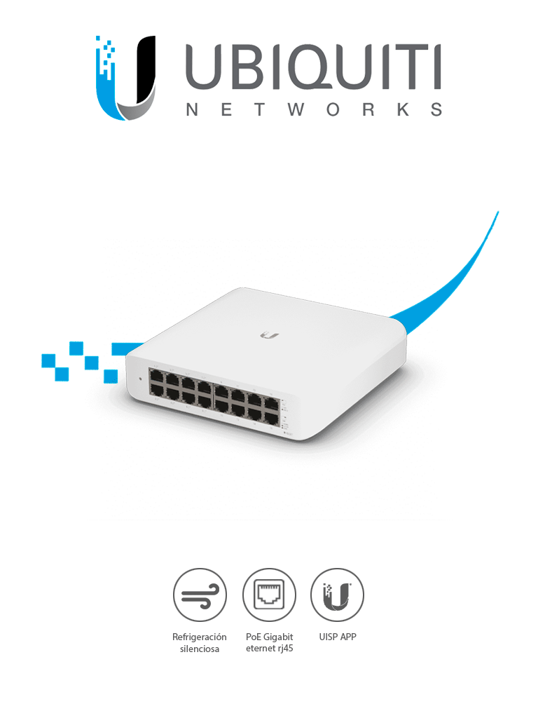 UBIQUITI USW-LITE-16-POE - Switch UniFi Lite/ Administrable PoE de 16 Puertos 10/100/1000Mbps/ 8 puertos 802.3af&at/ Presupuesto PoE 45W