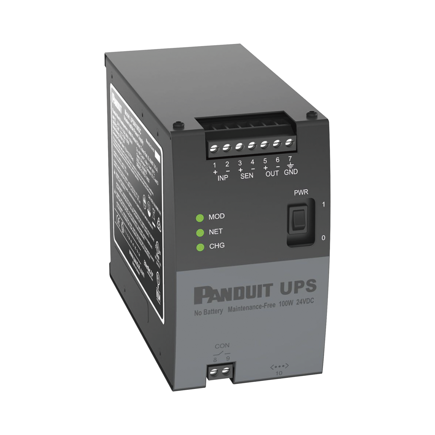 UPS00100DC|UPS Industrial de 100 Watts, 24 Vcd de Entrada, Instalación en Riel DIN Estándar de 35mm, Temperatura de operación de -40 a 60 ºC