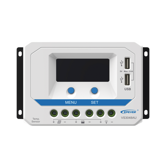 VS-3048-AU|Controlador Solar de Carga PWM 12/24/36/48 V 30 A, Salida USB, con Display