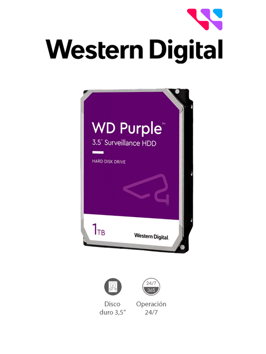 WESTERN WD10PURZ - Disco Duro de 1TB Purple/ Especial Para Videovigilancia/ Trabajo 24/7/ Interface: Sata 6 Gb/s/ Hasta 64 C?ímaras/ Hasta 8 Bah?¡as de Discos Duros/ 3 A??os de Garant?¡a/#HotsaleWD