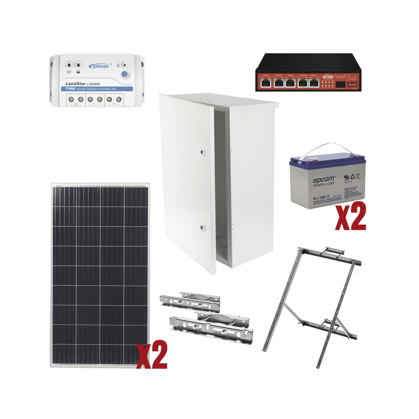 WI5POE28|Kit Solar Witek de 28 W con 5 Puertos PoE 802.3 af y PoE Pasivo 24 V para alimentar Camaras IP y un Enlace Punto a Punto en 24 Vcc