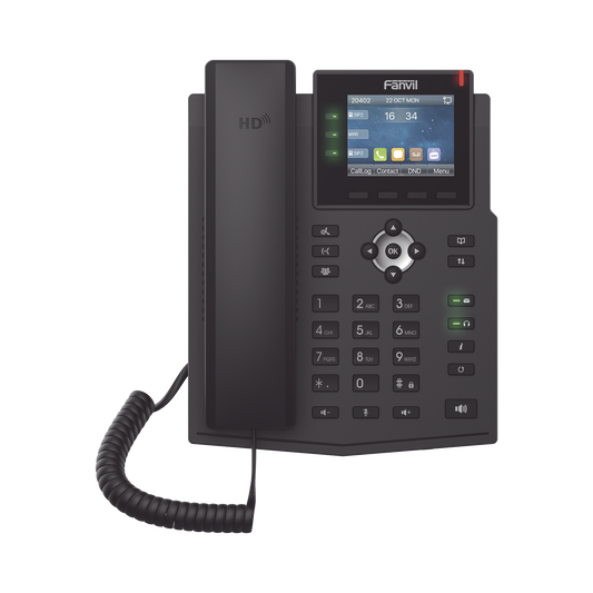 X3U|Tel?®fono IP Empresarial con Est?índares Europeos, 6 lineas SIP con pantalla LCD a color, puertos Gigabit, IPv6, Opus y conferencia de 3 v?¡as, PoE/DC