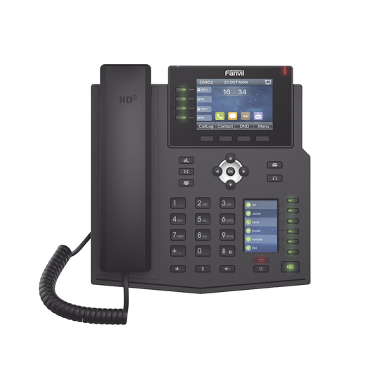 X5U|Tel?®fono IP Empresarial con Est?índares Europeos, 16 l?¡neas SIP con pantalla LCD a color 3.5", 30 teclas DSS/BLF, puertos Gigabit, IPv6, Opus y conferencia de 3 v?¡as, PoE/DC