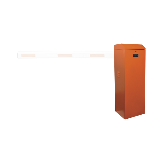 XBS-5000-LN|Barrera vehicular izquierda / Soporta brazo de hasta 5.5 m / Final de carrera ajustable por programación / Movimiento fluido / Diseño elegante color naranja
