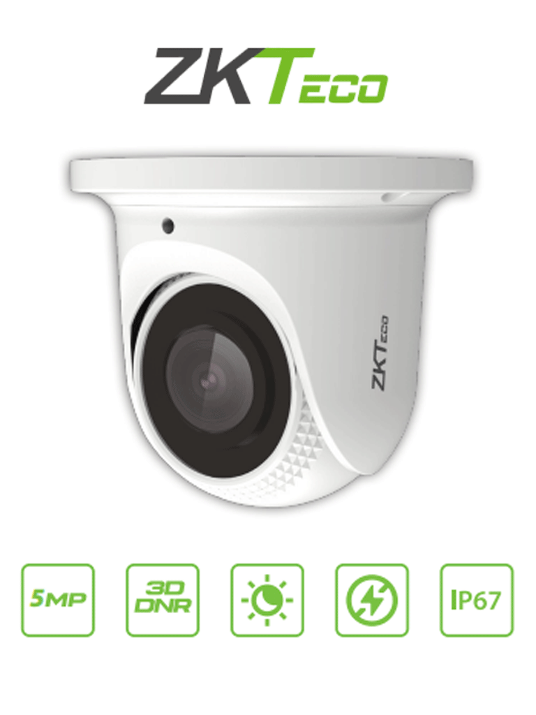 ZKTECO ES855P21CS7MI- C?ímara IP Domo 5 Megap?¡xeles / Compresi??n H.265 / Lente de 2.8 mm / Alcance IR 30 mts / Micr??fono Integrado / Carcasa met?ílica / PoE / IP67 / P2P /#lineaIP