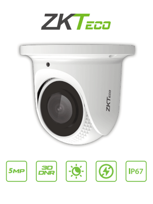 ZKTECO ES855P21CS7MI- C?ímara IP Domo 5 Megap?¡xeles / Compresi??n H.265 / Lente de 2.8 mm / Alcance IR 30 mts / Micr??fono Integrado / Carcasa met?ílica / PoE / IP67 / P2P /#lineaIP