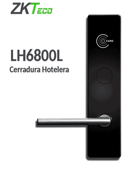 ZKTECO LH6800L- Cerradura izquierda para hotel / MIFARE 13.56 Mhz / 35 a 45 mm grosor de puerta / Aleacion de Zinc / 224 eventos