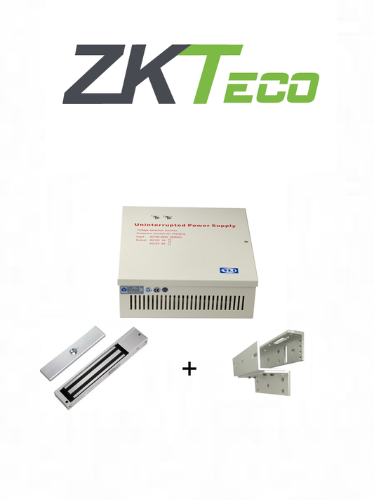 ZKTECO LM200YPAK - Contrachapa magn?®tica de 200 kg o 440 lb, incluye soporte de instalaci??n ZL y Gabinete met?ílico con salida de 12 VDC a 3A, soporta bater?¡a de respaldo