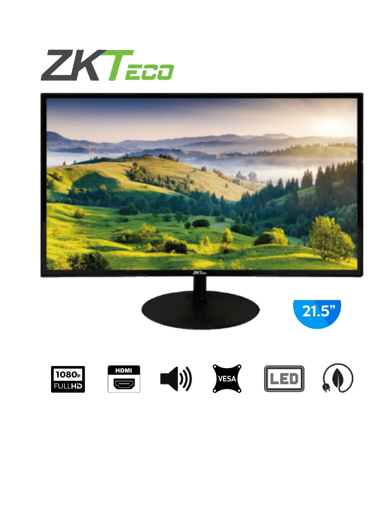 ZKTECO ZD222K - Monitor LED Full HD de 21.5 pulgadas / Resoluci??n 1920 x 1080 / 1 Entrada de video HDMI y 1 VGA / Altavoces Incorporados / ?üngulo de Visi??n Horizontal 170?? / Soporte VESA / Ahorro de Energ?¡a / 24/7 / Incluye Cable HDMI