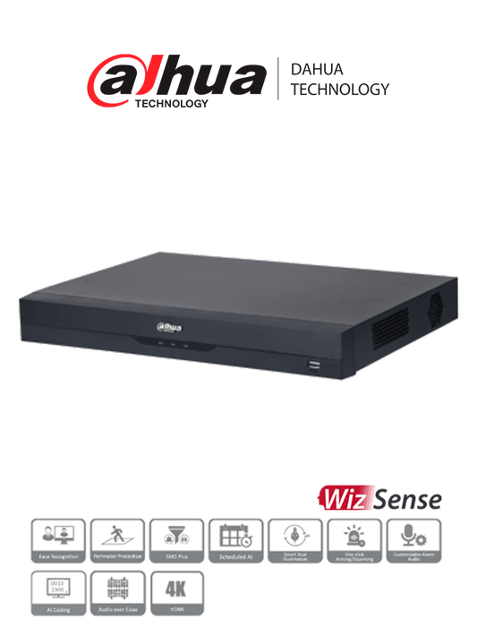 DAHUA XVR5216A-4KL-I3 - DVR de 16 Canales 4k/ WizSense/ H.265+/ 16 Canales HDCVI+16 IP/ Hasta 32 Ch IP/ 2 Ch de Reconocimiento Facial/ SDM Plus/ Protecci??n Perimetral/ 2 SATA de hasta 10TB/ 16&3 E&S de Alarmas/ 4 Canales de Audio/ IoT/ POS/