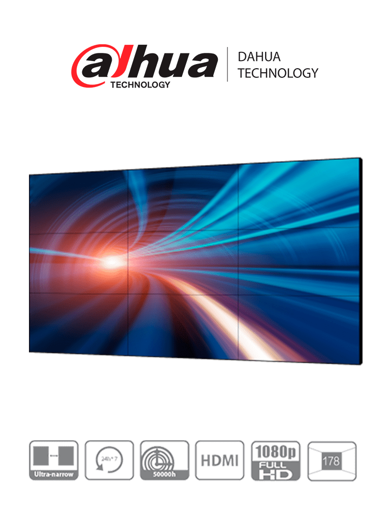 Dahua LS460UCM-EF - Pantalla Full HD para Videowall de 46 Pulgadas/ Panel LCD ADS Industrial 24/7/ Marco Ultra Delgado de 3.5mm/ Soporta Daisy Chain (Conexi??n HDMI en Cadena)/ Interfaces HDMI, DVI, VGA, BNC y USB/ Brillo 500 cd/m2/