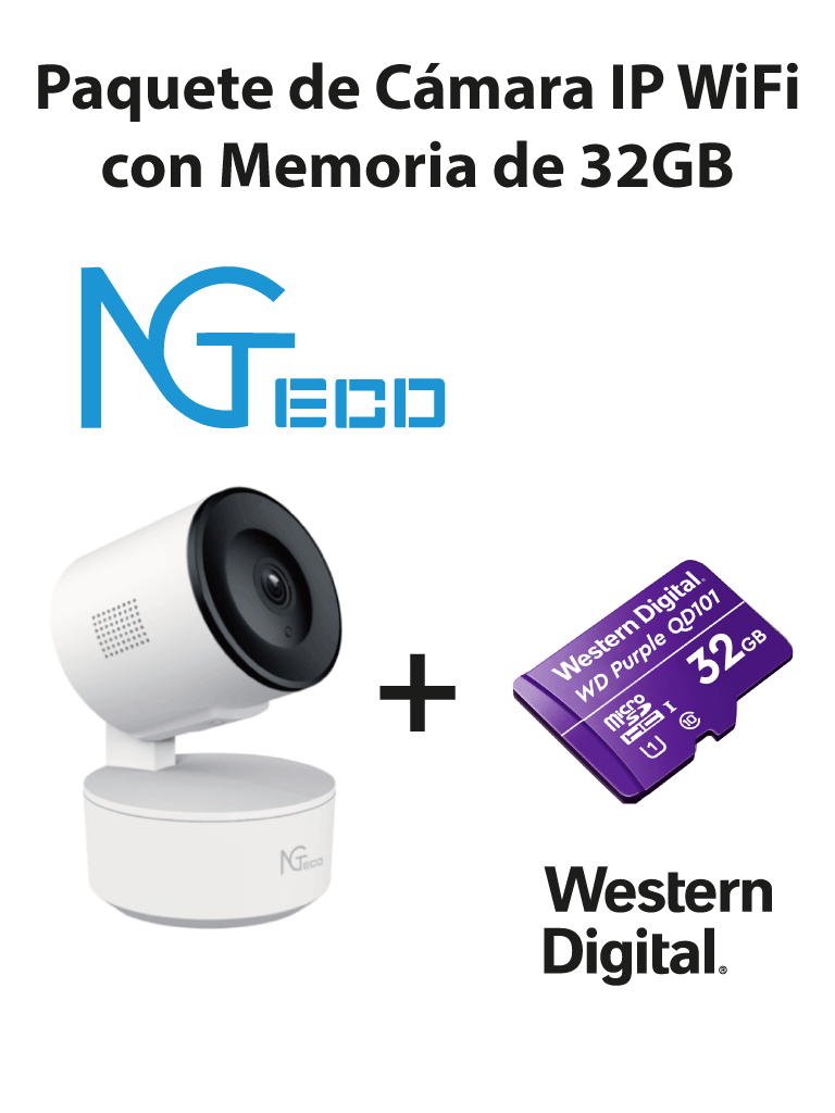 NGTECO NGC2301PAK - Paquete de C?ímara NGC2301 IP WiFi 1080P con Memoria de 32GB Micro SDHC/ Linea Purple/ Clase 10 U1