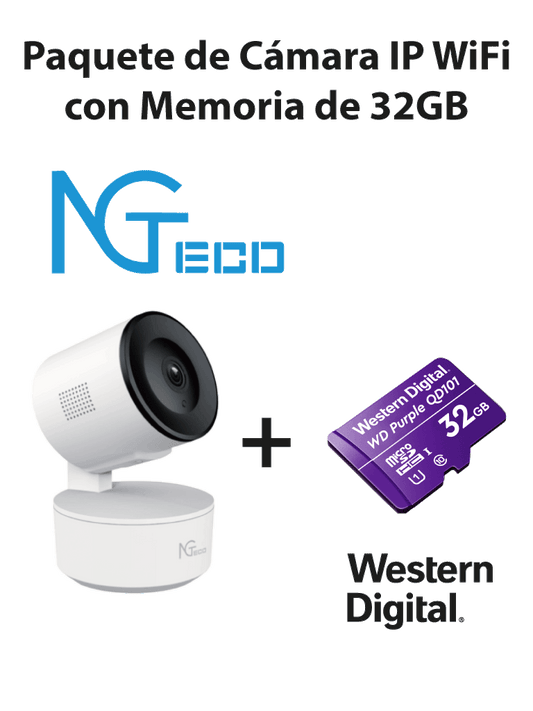 NGTECO NGC2301PAK - Paquete de C?ímara NGC2301 IP WiFi 1080P con Memoria de 32GB Micro SDHC/ Linea Purple/ Clase 10 U1