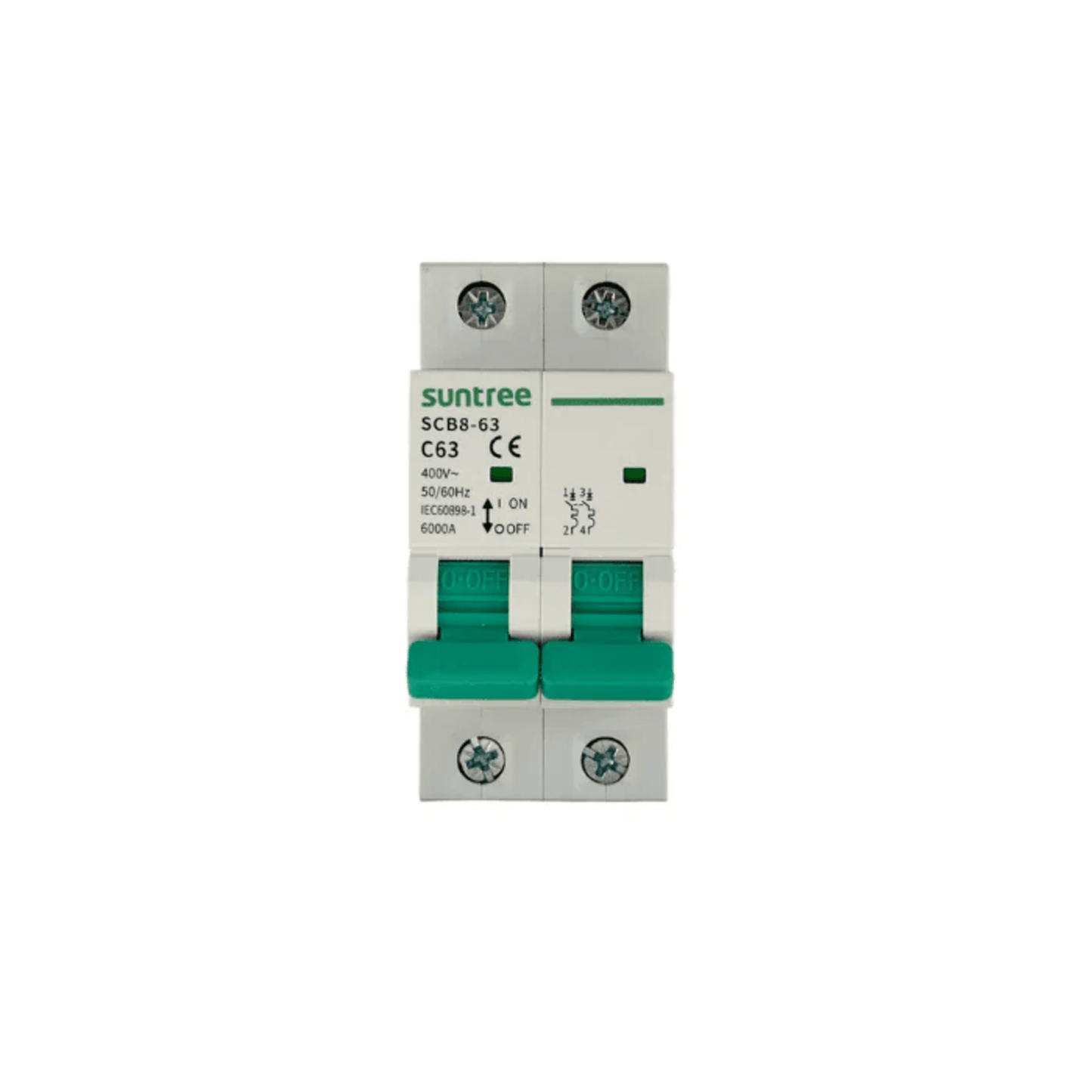 SCB8-63C50/2P|Protección Térmica/ Interruptor 2P, 50 A, Corriente Alterna 400Vca para Aplicación Fotovoltaica Montaje Riel DIN