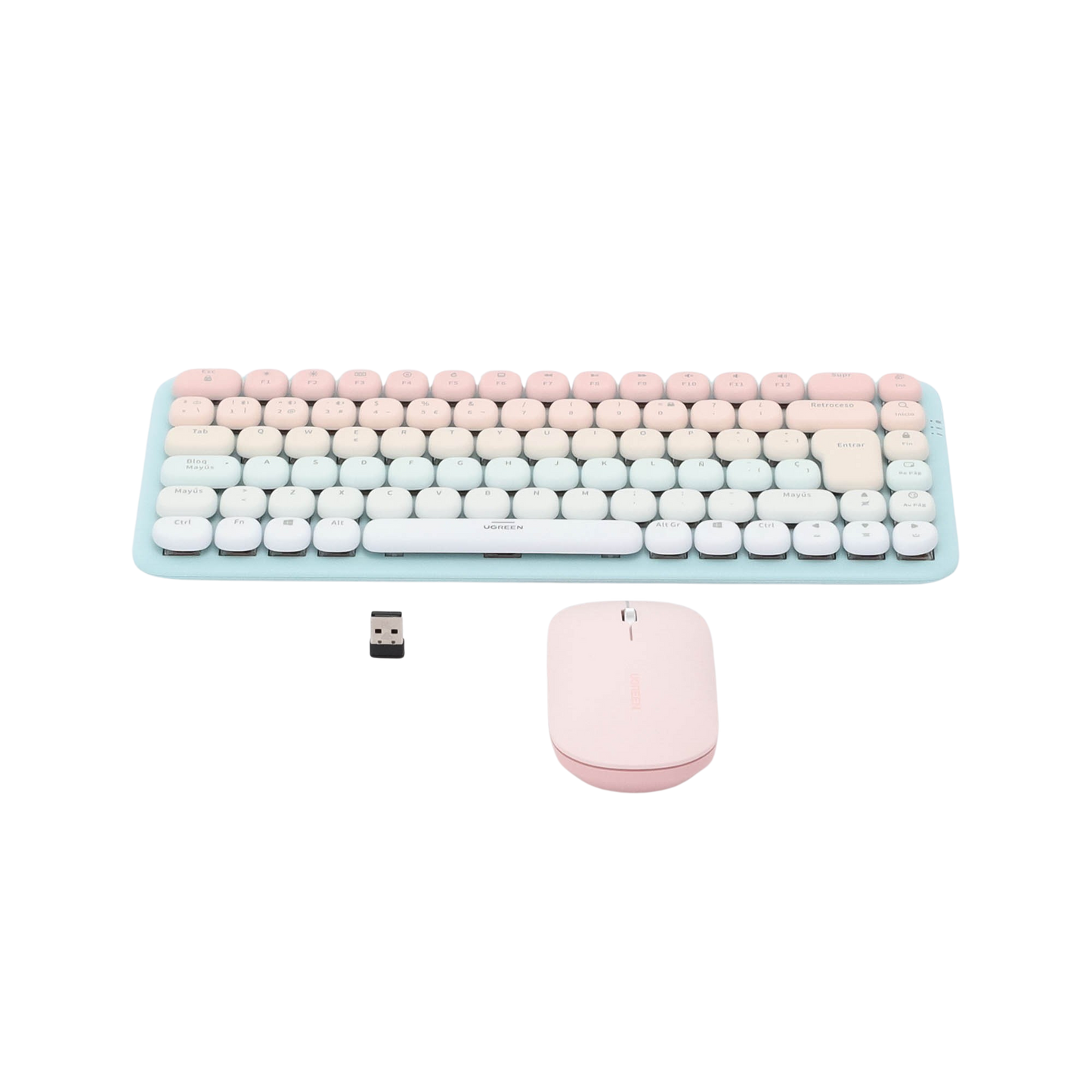 25178|Paquete de Teclado y Mouse 85 teclas en Español Bluetooth y 2.4GHz Mouse Ambidiestro Sensor de DPI ajustable Efectos de Iluminación del Teclado Amplia compatibilidad Color Rosa