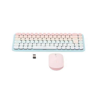 25178|Paquete de Teclado y Mouse 85 teclas en Español Bluetooth y 2.4GHz Mouse Ambidiestro Sensor de DPI ajustable Efectos de Iluminación del Teclado Amplia compatibilidad Color Rosa