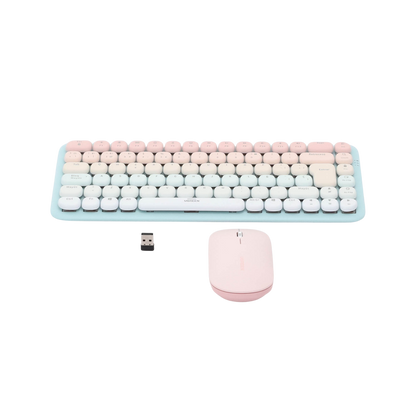 25178|Paquete de Teclado y Mouse 85 teclas en Español Bluetooth y 2.4GHz Mouse Ambidiestro Sensor de DPI ajustable Efectos de Iluminación del Teclado Amplia compatibilidad Color Rosa