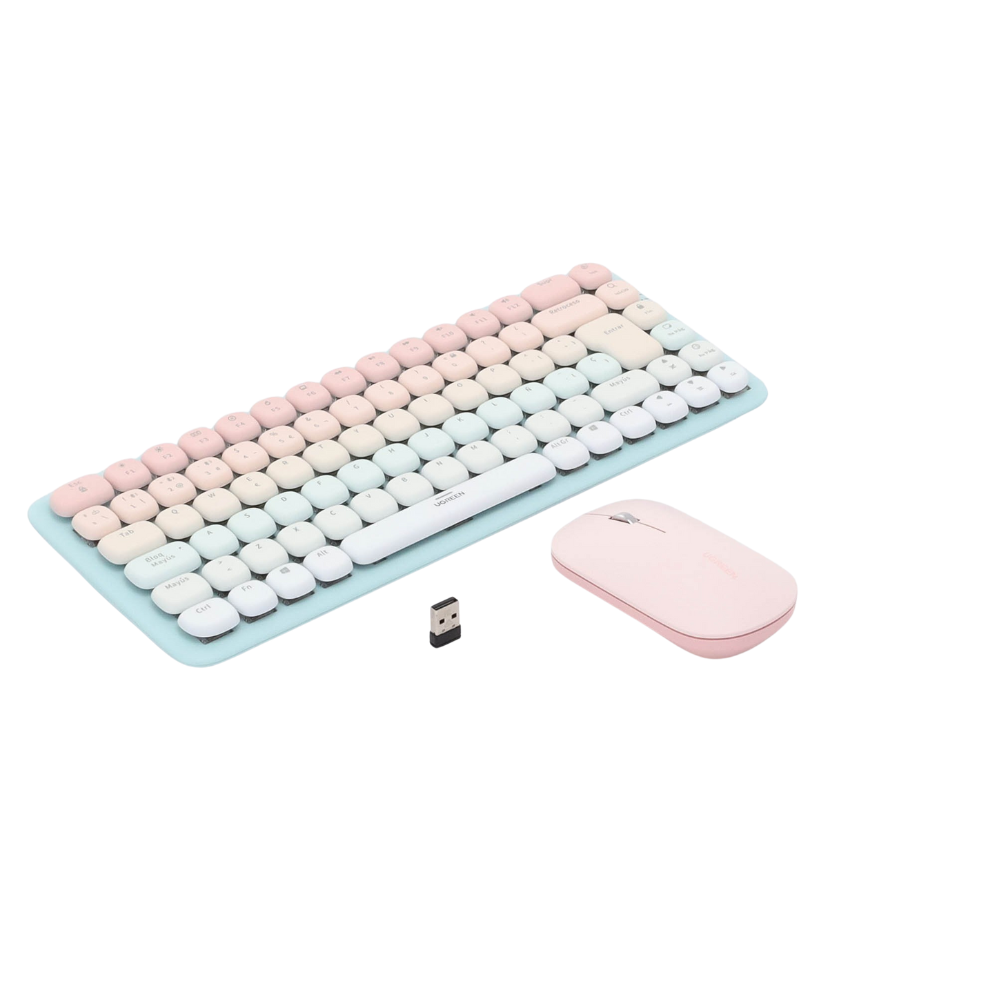 25178|Paquete de Teclado y Mouse 85 teclas en Español Bluetooth y 2.4GHz Mouse Ambidiestro Sensor de DPI ajustable Efectos de Iluminación del Teclado Amplia compatibilidad Color Rosa