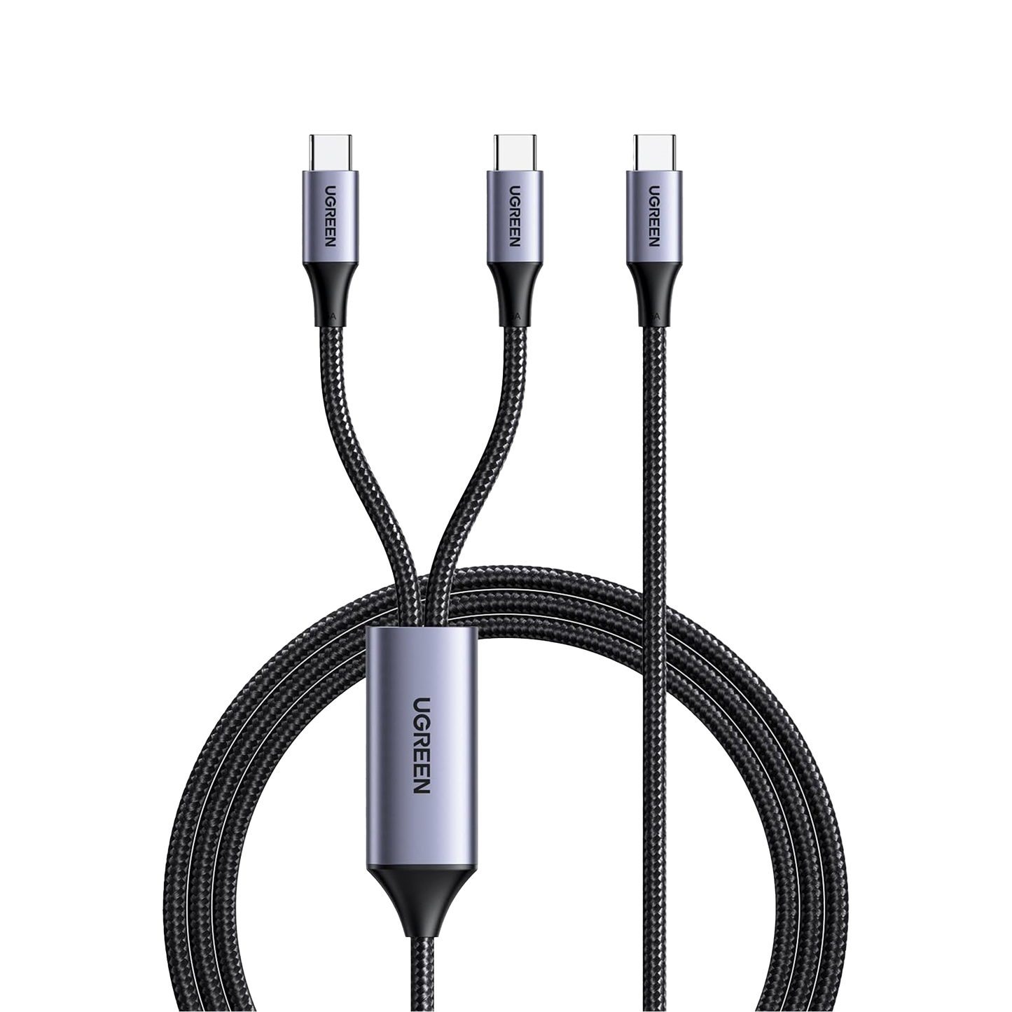 35087|Cable USB-C a Y (USB-C & USB-C) 1.5 Metros Carga Rápida de hasta 100W PD3.0 QC4.0/3.0/2.0 FPC AFC Protección Integrada Caja de Aluminio Nylon Trenzado Amplia Compatibilidad Color Negro