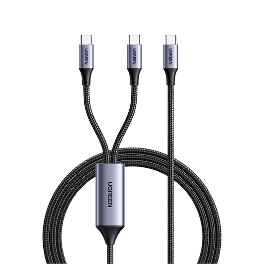 35087|Cable USB-C a Y (USB-C & USB-C) 1.5 Metros Carga Rápida de hasta 100W PD3.0 QC4.0/3.0/2.0 FPC AFC Protección Integrada Caja de Aluminio Nylon Trenzado Amplia Compatibilidad Color Negro