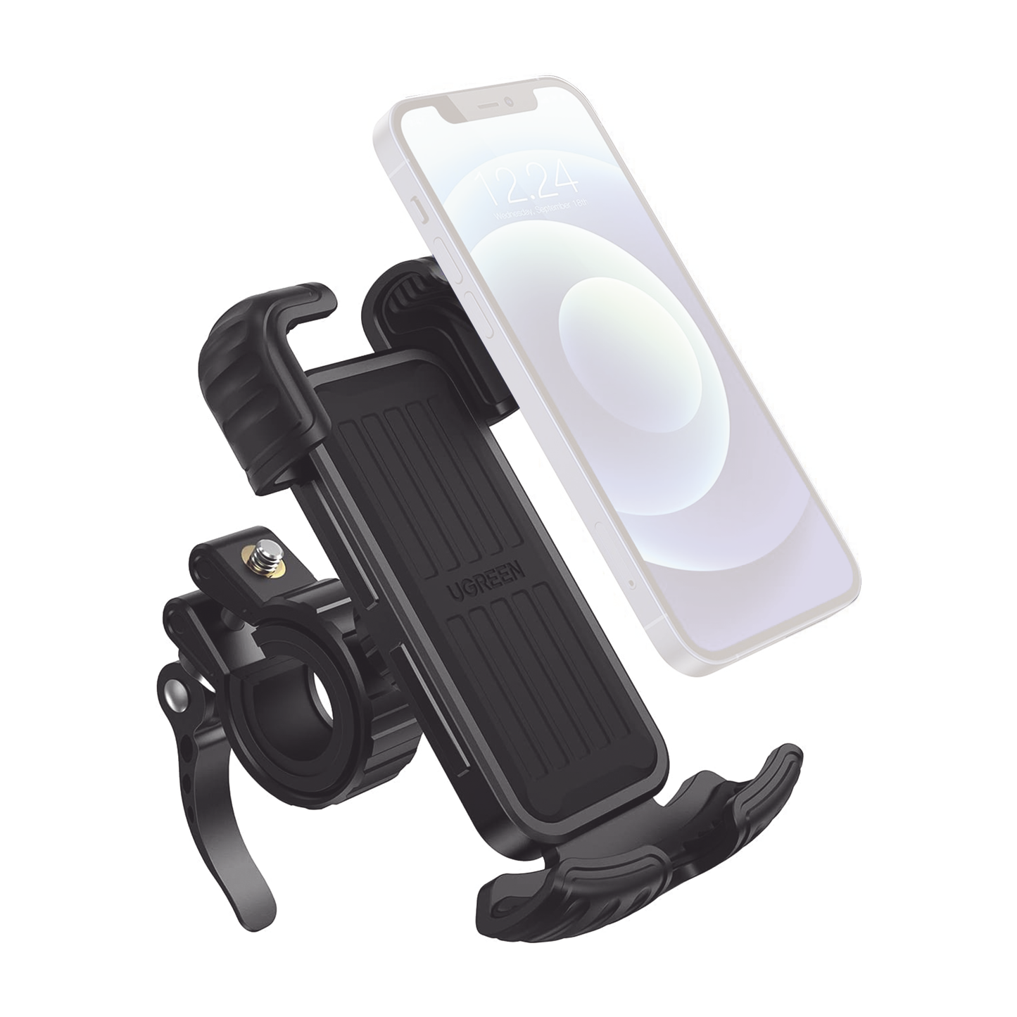 60548|Soporte de Celular para Manillar de Motocicleta o Bicicleta / Anti Vibración / Protección de clip Antideslizante / Rotación de 360° / Bloqueo de Seguridad / Compatible con manillar de 0.6'' a 1.75'' / Soporta dispositivos de 4.6''