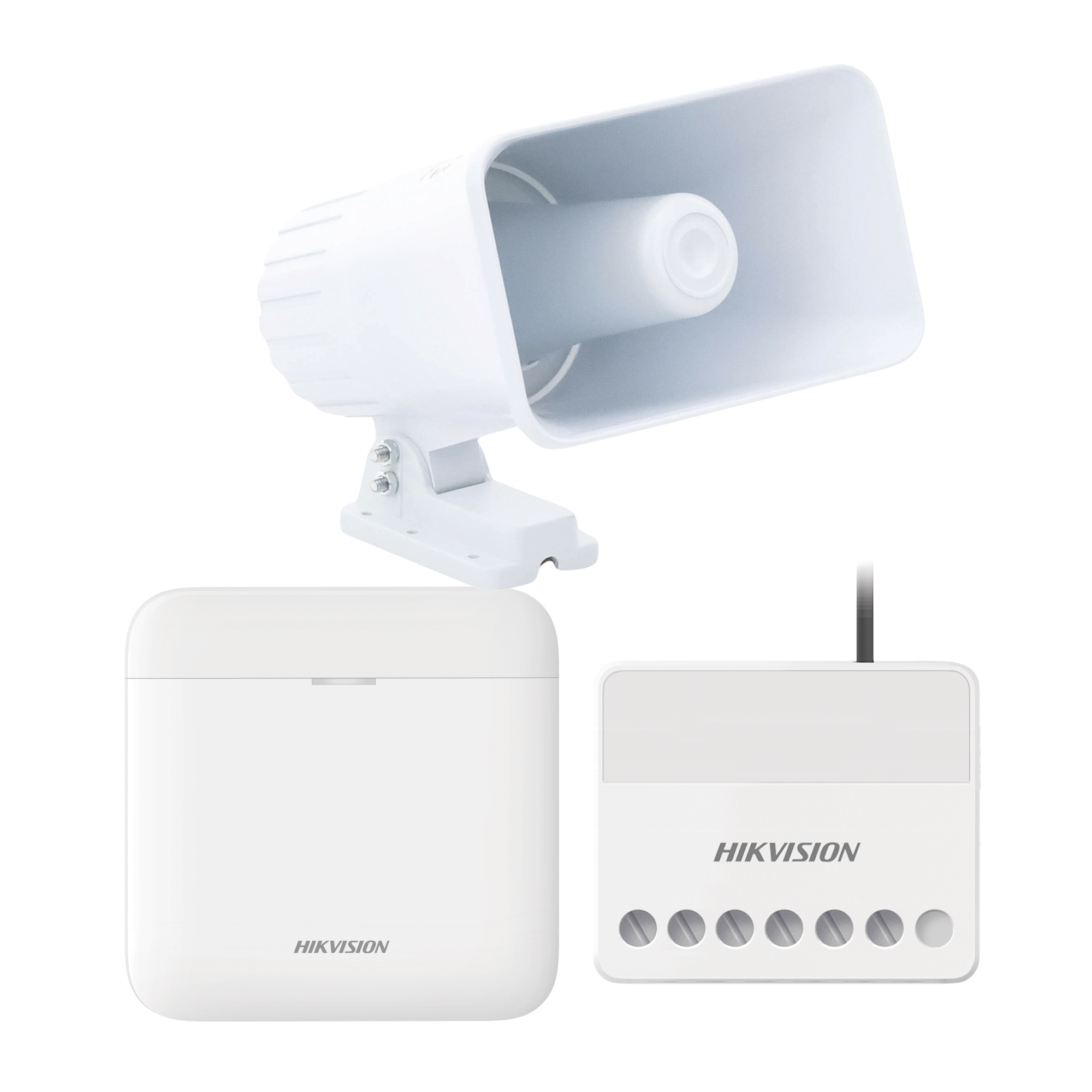 AXPRO-KIT-SIRENA-C|(AXPRO) KIT de alarma AXPRO con sirena cableada 30W / Incluye: 1 Hub con Batería de respaldo / 1 Sirena Cableada de 30 Watts IP65 / 1 Relevador Inalámbrico 0 a 36 VCC / Compatible con Hik-Connect P2P