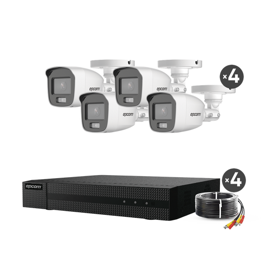 B8-KIT-CV/A|Kit TurboHD 1080p / DVR 4 Canales / 4 C?ímaras Bala ColorVu con Microfono Integrado / Fuente de Poder / Accesorios de Instalaci??n