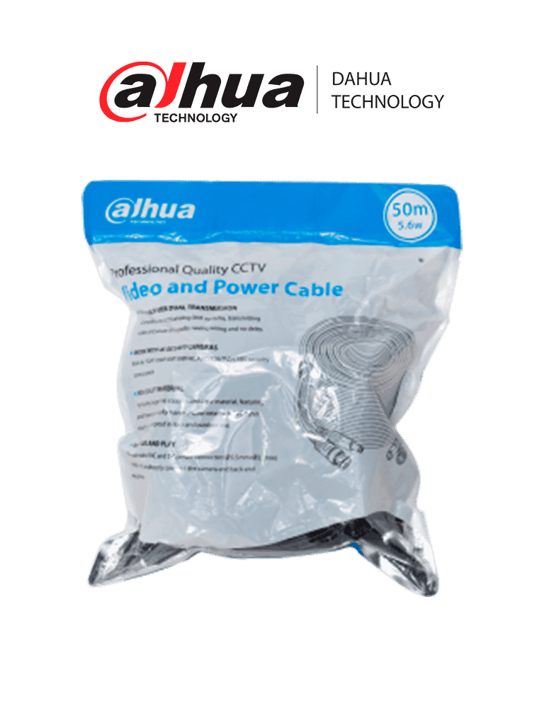DAHUA DH-PFM942I-50-5 - Cable de 50 Metros Armado para Video y Energ?¡a/ con Conectores BNC y de Energ?¡a/  Para Camaras Hasta 4k/ Soporta: AHD/CVI/TVI/CVBS/ Uso Exterior e Interior/ Cobre de Alta Pureza/