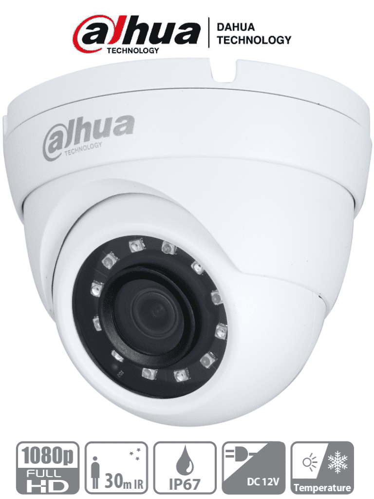 DAHUA HAC-HDW1200MN-0280B - Camara Domo 1080p/ Met?lica/ Lente de 2.8mm/ 101 Grados de Apertura/ Ir de 30 Metros/ IP67/ DWDR/ BLC/HLC/AGC/ Soporta HDCVI/TVI/AHD/CBVS/