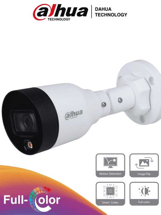 DAHUA IPC-HFW1239S1-LED-S4 - Camara IP Bullet Full Color 2 Megapixeles/ Lente de 2.8mm/ Luz Blanca de 15 Mts/ H.265/ IP67/ PoE/ DWDR #PromoFullColor