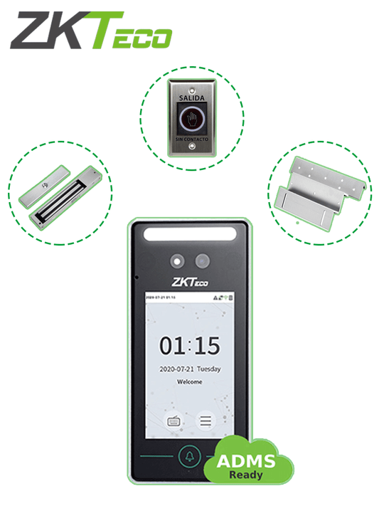 ZKTECO SFV4L1ACPak - Control de Acceso Facial y Tarjeta / una Puerta de Madera o Metal / 200 kg / Reconocimiento Facial a 2m / Registro Facial con Selfie / Gratis Software de Administraci??n con Bio Access MTD (ZKT0740006)