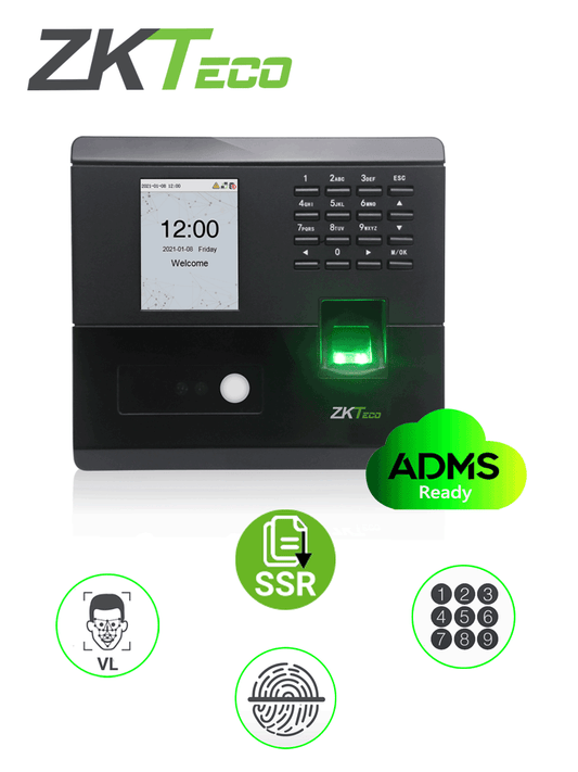 ZKTECO MB10VL- Control de Asistencia y Acceso simple / 500 huellas / 100 rostros Luz Visible / 50000 eventos / TCPIP