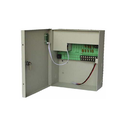 DHPSU1210D9B|Fuente de poder 12V CD, 10 Amperes, Distribuidor para 9 camaras, Espacio para bateria de respaldo. - ISTEN